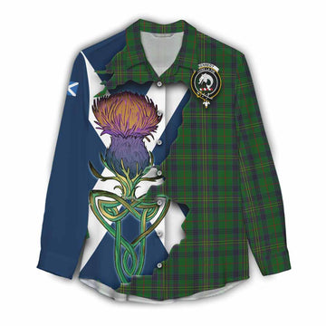 Tartan Vibes Clothing Kennedy Tartan Family Crest Women's Casual Shirt Scottish Thistle Celtic Inspired