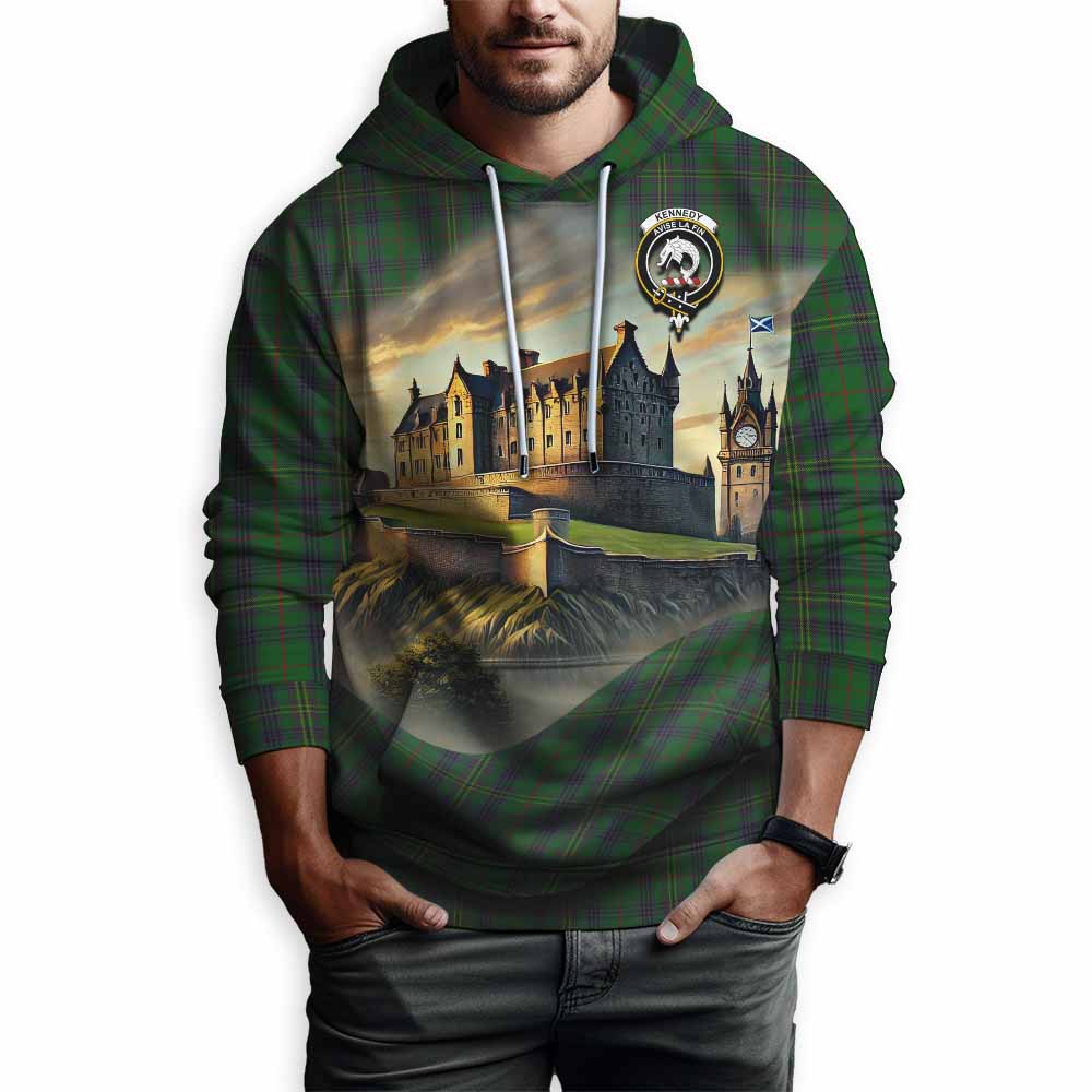 Tartan Vibes Clothing Kennedy Tartan Family Crest Hoodie with Scottish Ancient Castle Style