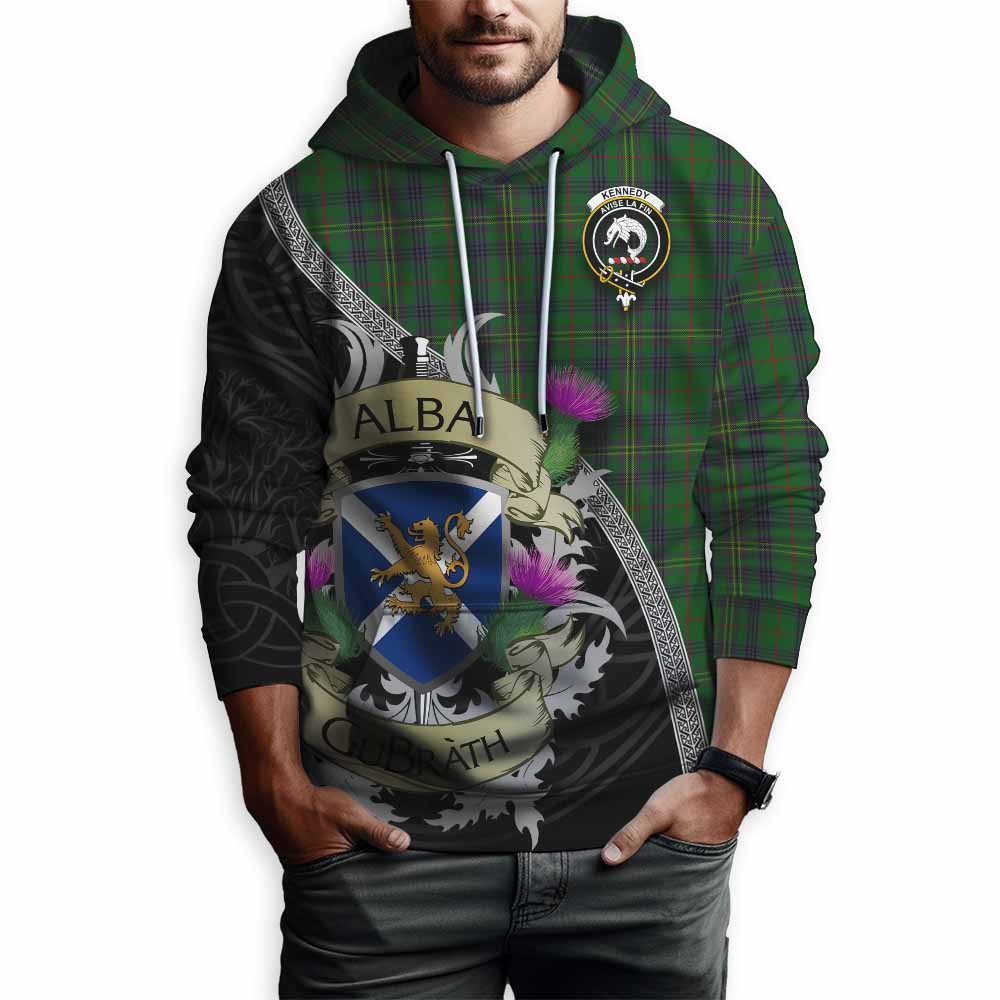 Tartan Vibes Clothing Kennedy Tartan Family Crest Hoodie Lion Rampant Royal Thistle Shield Celtic Inspired