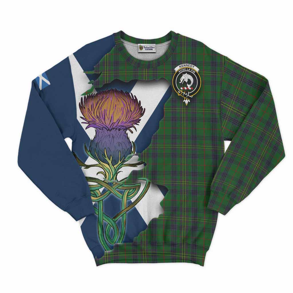 Tartan Vibes Clothing Kennedy Tartan Family Crest Sweatshirt Scottish Thistle Celtic Inspired
