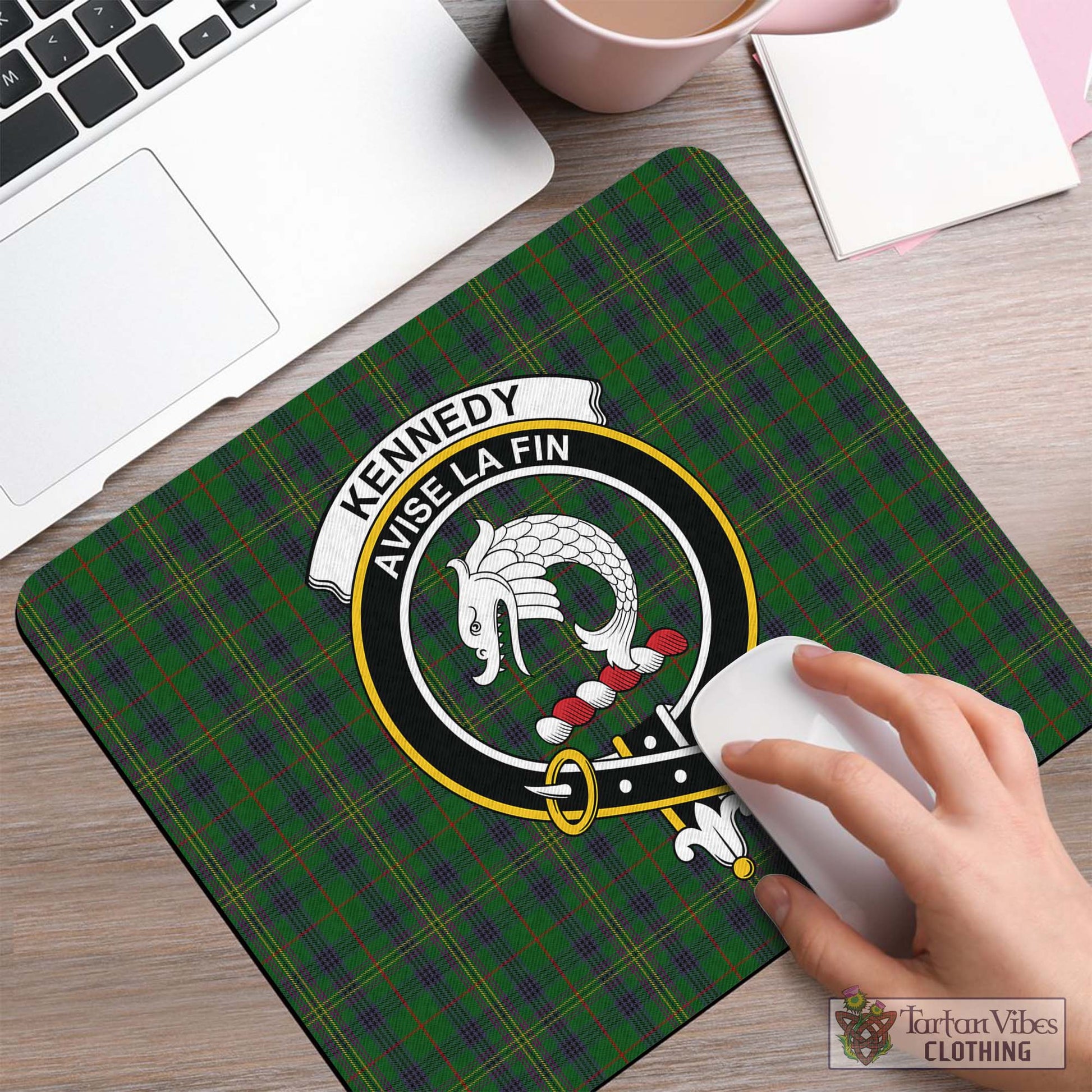 Tartan Vibes Clothing Kennedy Tartan Mouse Pad with Family Crest