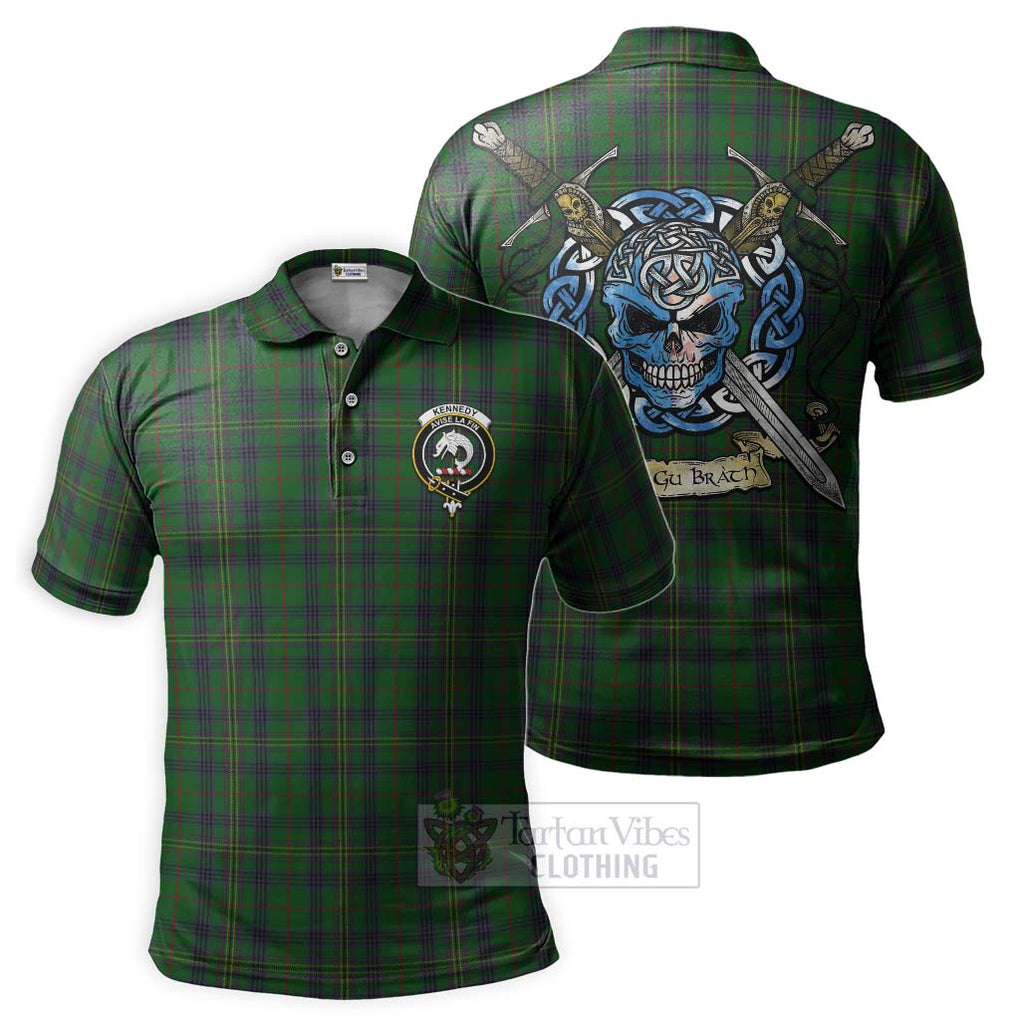 Tartan Vibes Clothing Kennedy Tartan Polo Shirt with Family Crest Celtic Skull Style