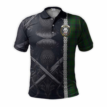 Kennedy Tartan Polo Shirt with Family Crest Cross Sword Thistle Celtic Vibes