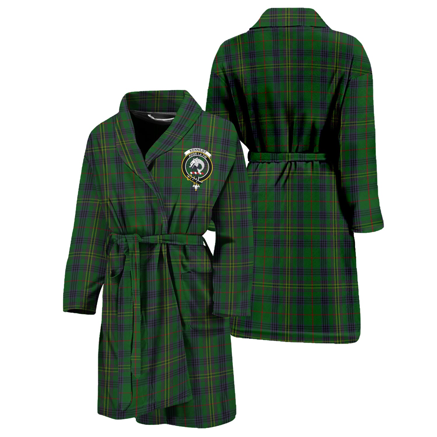 Kennedy Tartan Bathrobe with Family Crest Unisex S - Tartan Vibes Clothing