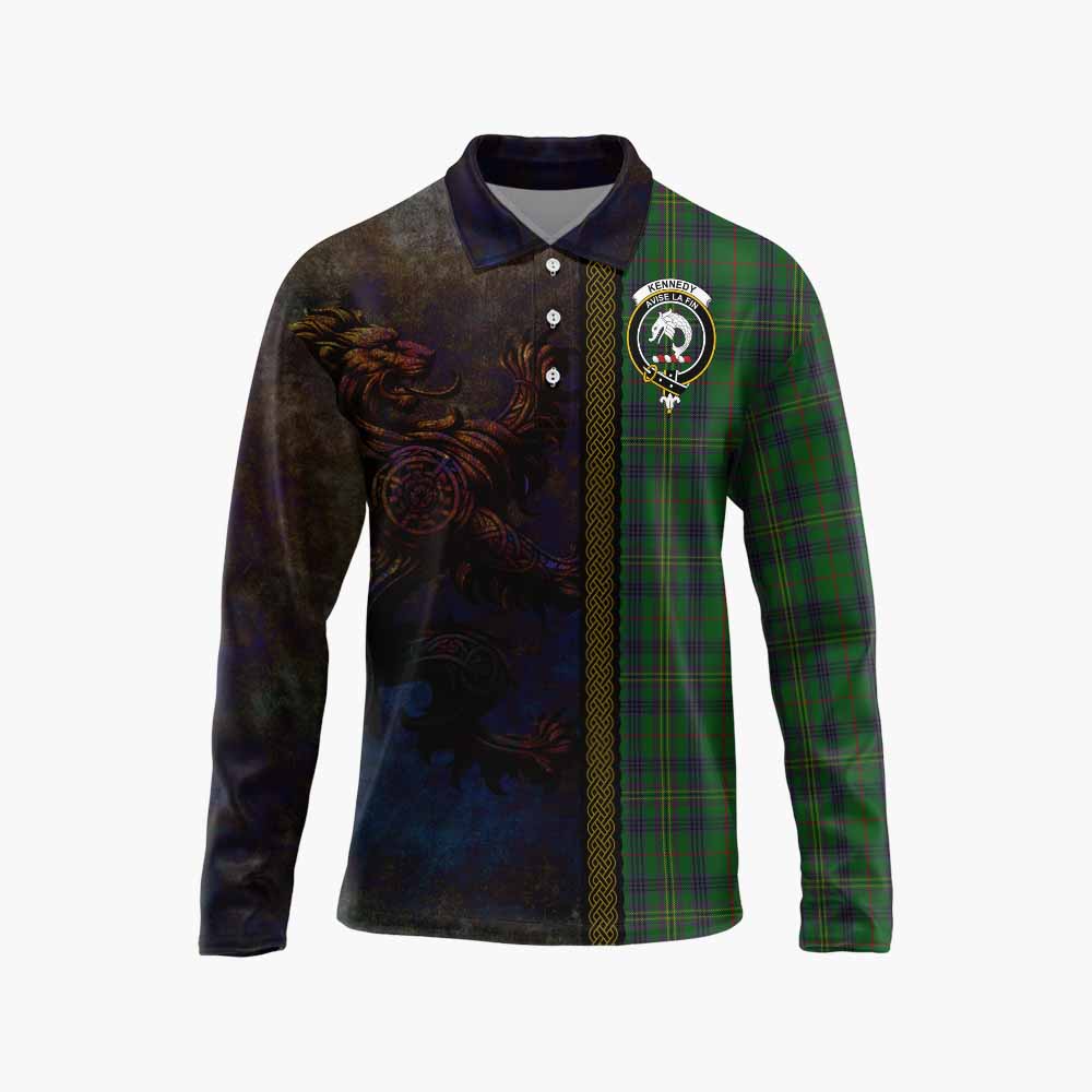 Tartan Vibes Clothing Kennedy Tartan Family Crest Long Sleeve Polo Shirt Alba Gu Brath Be Brave Lion Ancient Style