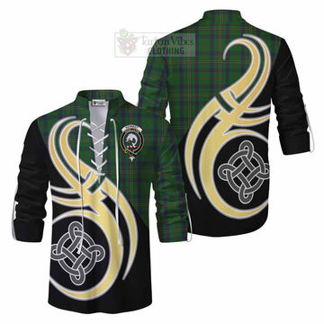Tartan Vibes Clothing Kennedy Tartan Ghillie Kilt Shirt with Family Crest and Celtic Symbol Style