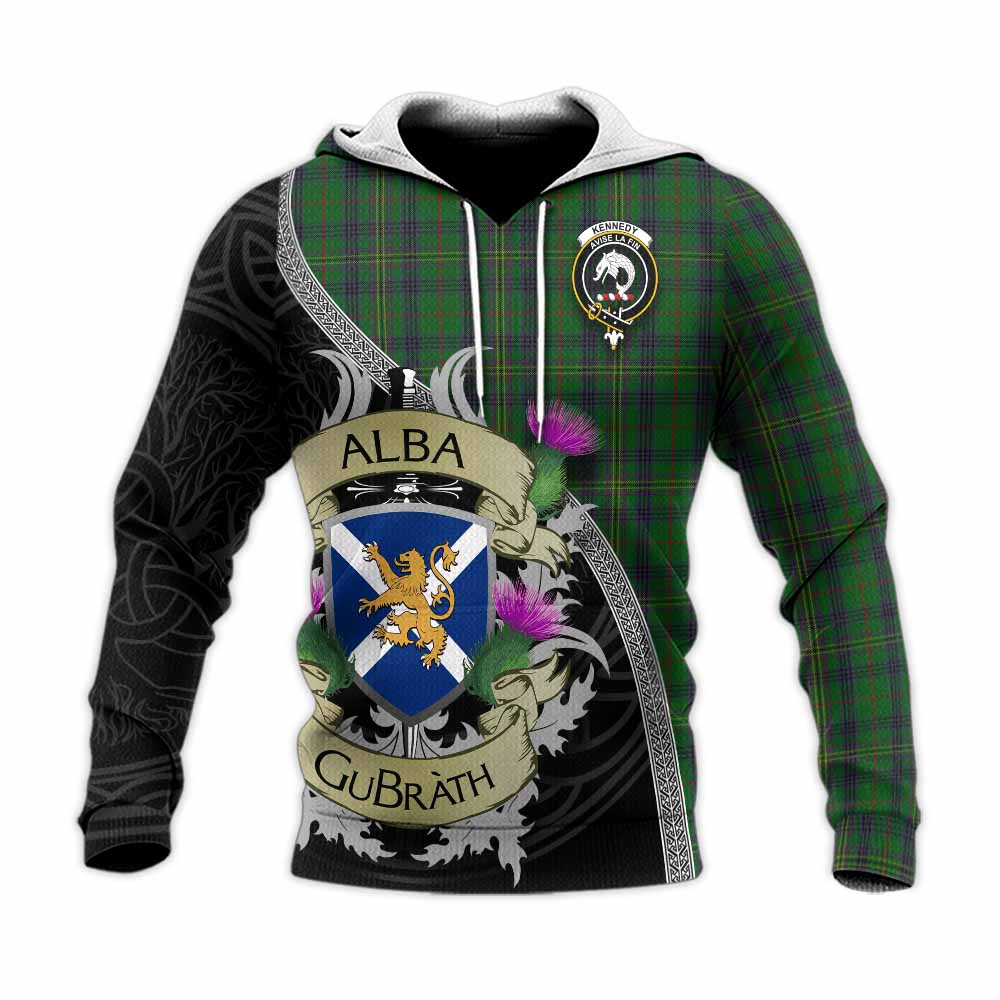 Tartan Vibes Clothing Kennedy Tartan Family Crest Knitted Hoodie Lion Rampant Royal Thistle Shield Celtic Inspired
