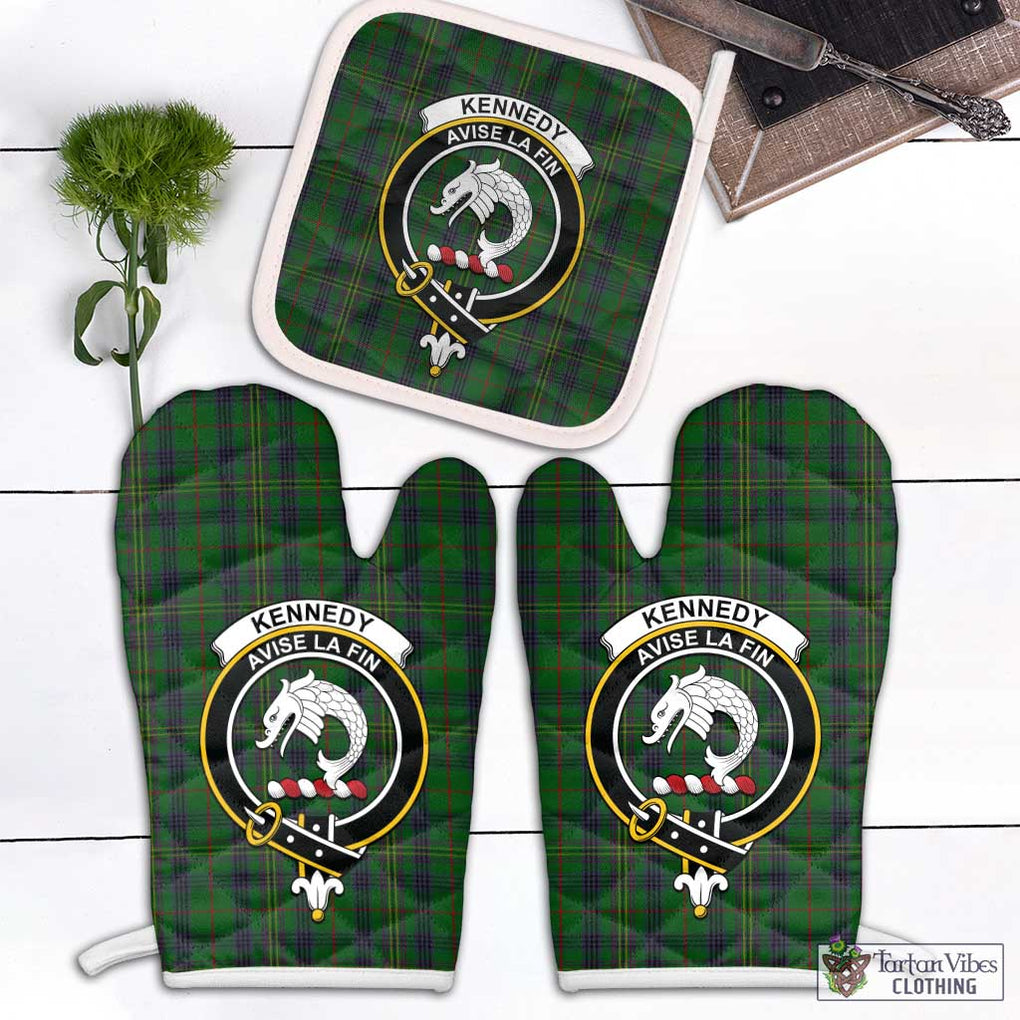 Kennedy Tartan Combo Oven Mitt & Pot-Holder with Family Crest Combo 1 Oven Mitt & 1 Pot-Holder White - Tartan Vibes Clothing