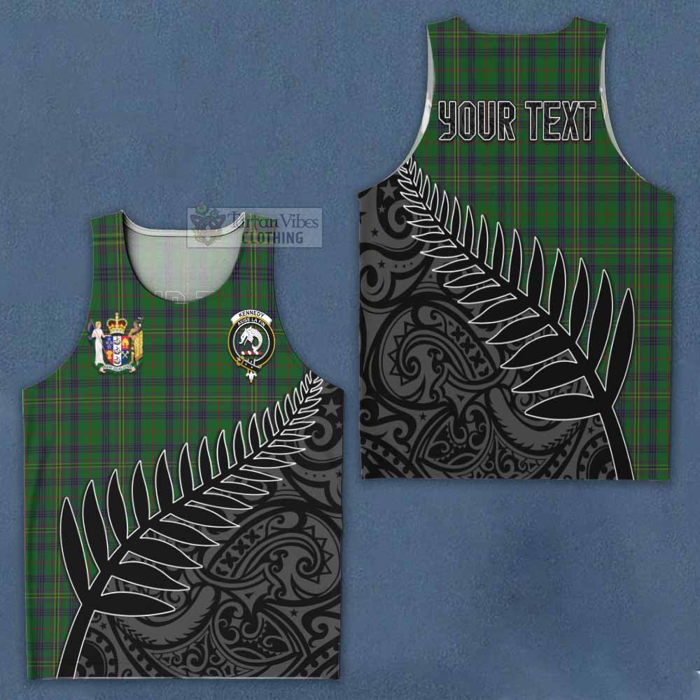 Tartan Vibes Clothing Kennedy Crest Tartan Men's Tank Top with New Zealand Silver Fern Half Style