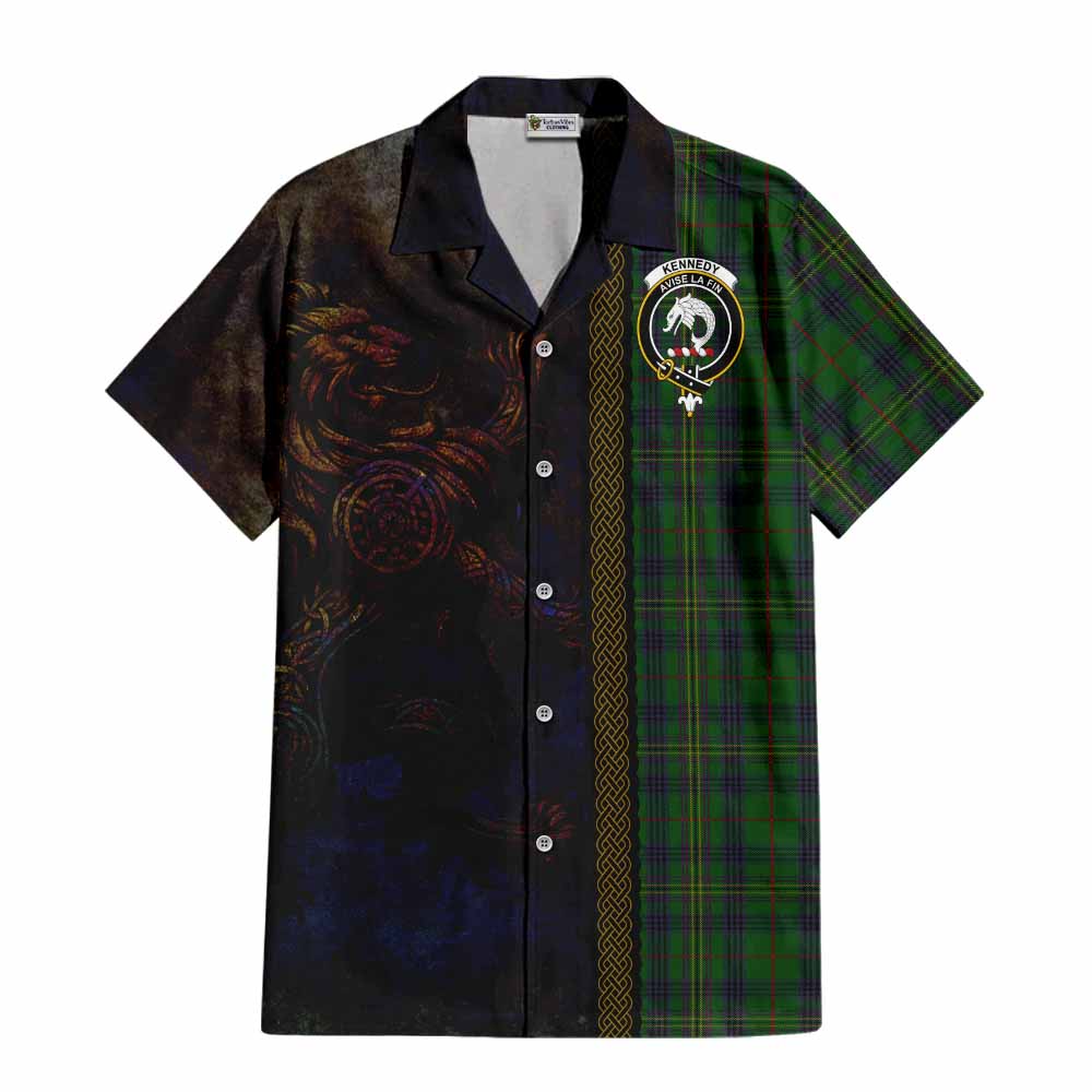 Tartan Vibes Clothing Kennedy Tartan Family Crest Short Sleeve Button Shirt Alba Gu Brath Be Brave Lion Ancient Style