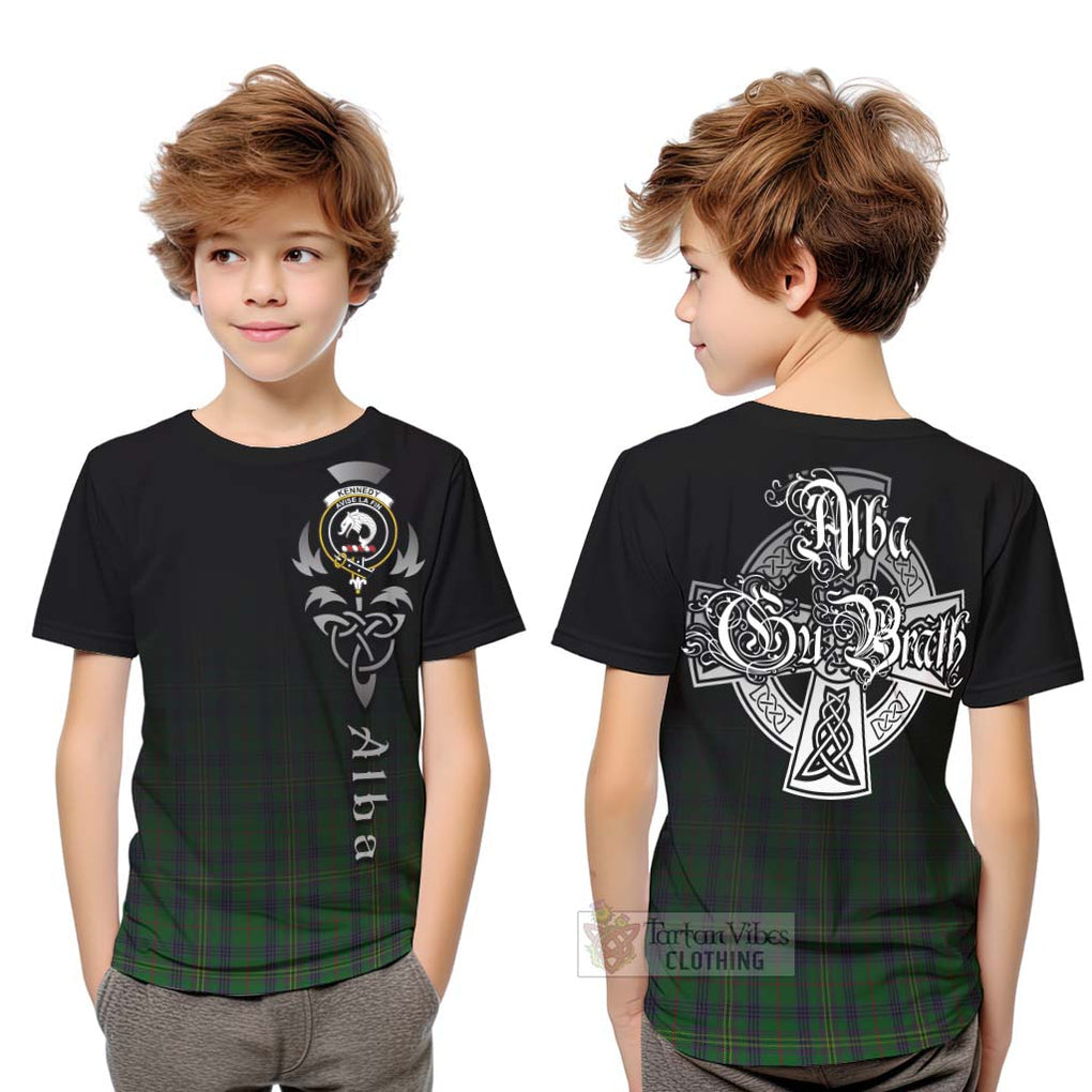 Tartan Vibes Clothing Kennedy Tartan Kid T-Shirt Featuring Alba Gu Brath Family Crest Celtic Inspired