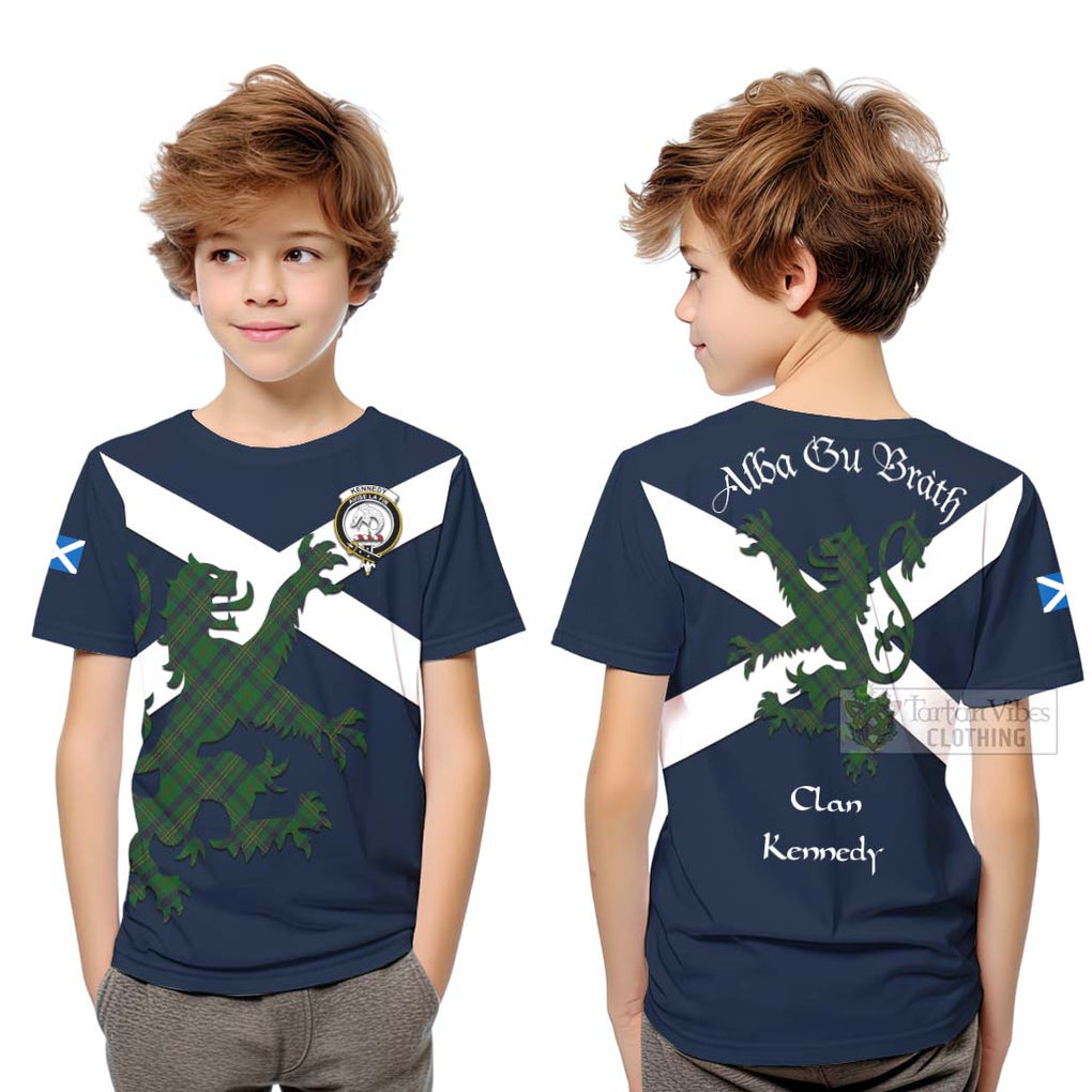 Tartan Vibes Clothing Kennedy Tartan Lion Rampant Kid T-Shirt – Proudly Display Your Heritage with Alba Gu Brath and Clan Name