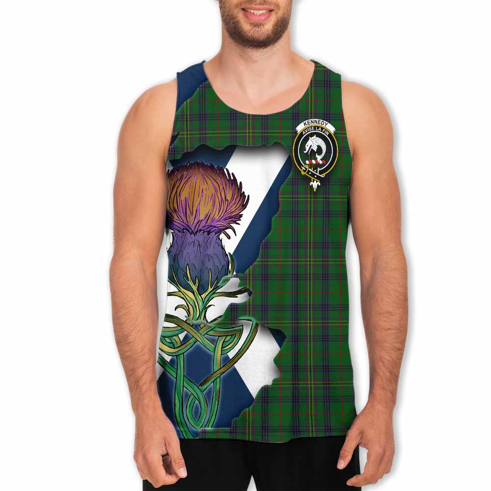 Tartan Vibes Clothing Kennedy Tartan Family Crest Men's Tank Top Scottish Thistle Celtic Inspired