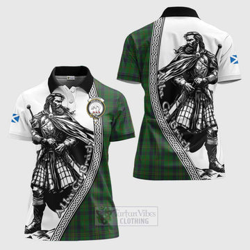 Kennedy Tartan Clan Crest Women's Polo Shirt with Highlander Warrior Celtic Style