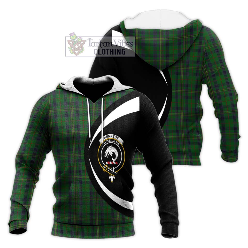 Kennedy Tartan Knitted Hoodie with Family Crest Circle Style Unisex Knitted Pullover Hoodie - Tartan Vibes Clothing