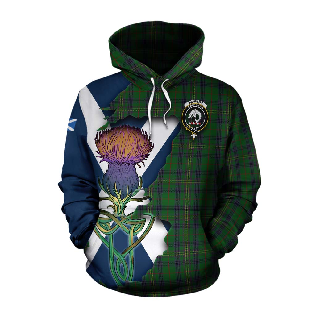 Tartan Vibes Clothing Kennedy Tartan Family Crest Cotton Hoodie Scottish Thistle Celtic Inspired