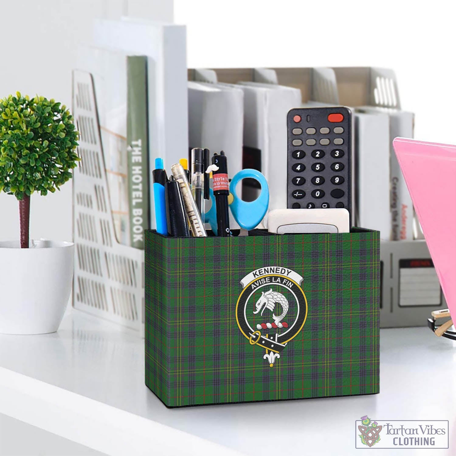 Tartan Vibes Clothing Kennedy Tartan Pen Holder with Family Crest