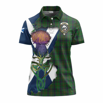 Kennedy Tartan Family Crest Women's Polo Shirt Scottish Thistle Celtic Inspired