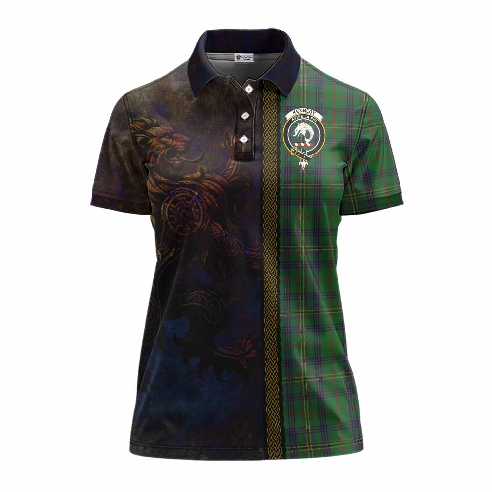 Tartan Vibes Clothing Kennedy Tartan Family Crest Women's Polo Shirt Alba Gu Brath Be Brave Lion Ancient Style