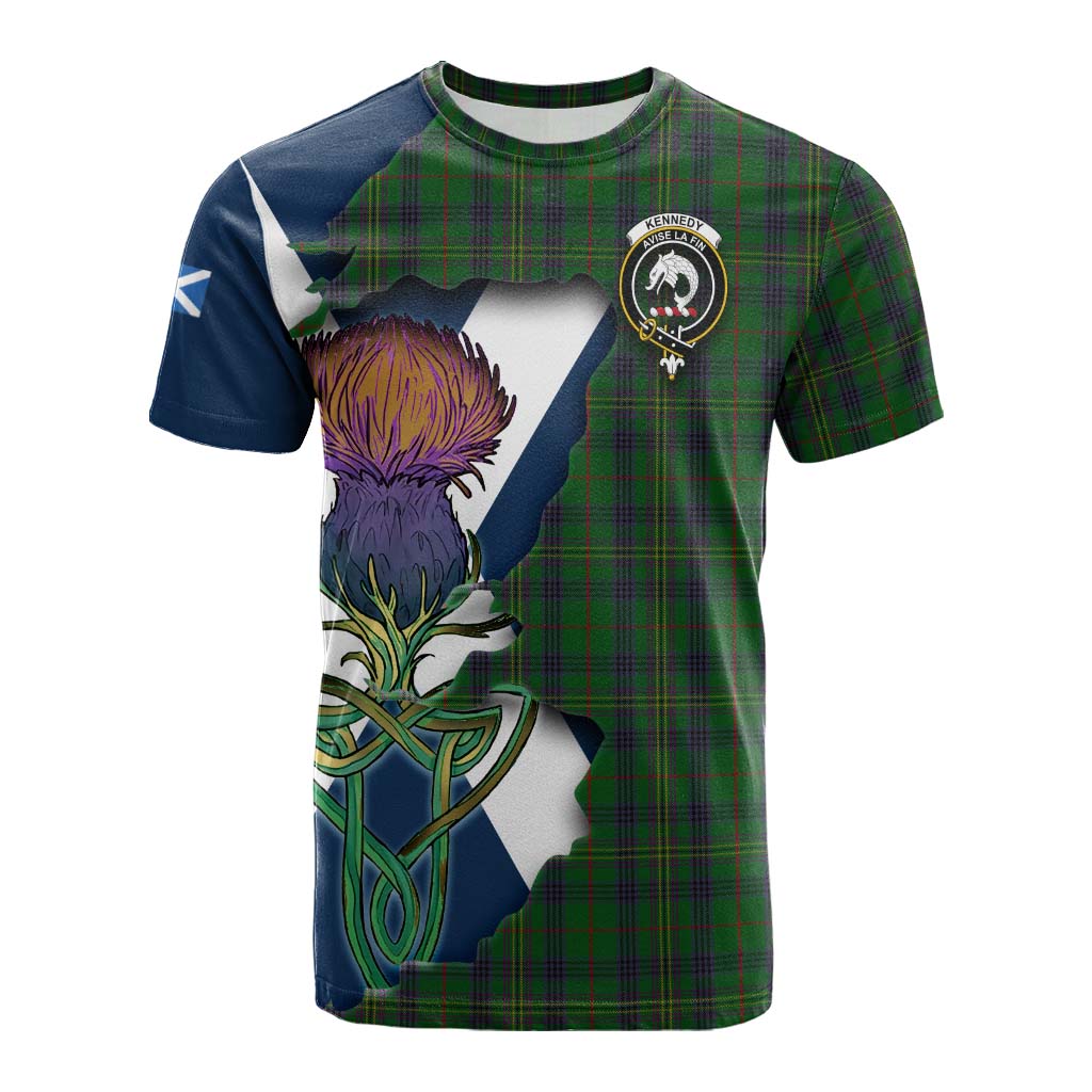 Tartan Vibes Clothing Kennedy Tartan Family Crest Cotton T-shirt Scottish Thistle Celtic Inspired