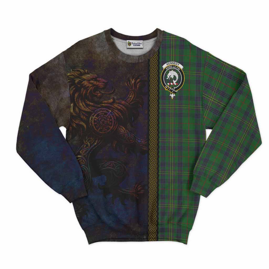 Tartan Vibes Clothing Kennedy Tartan Family Crest Sweatshirt Alba Gu Brath Be Brave Lion Ancient Style