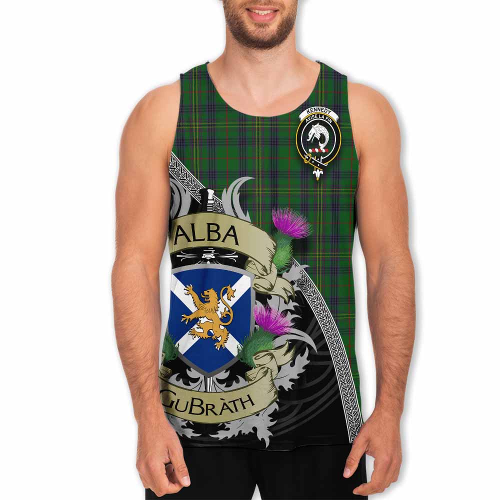 Tartan Vibes Clothing Kennedy Tartan Family Crest Men's Tank Top Lion Rampant Royal Thistle Shield Celtic Inspired