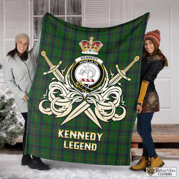Kennedy Tartan Blanket with Clan Crest and the Golden Sword of Courageous Legacy