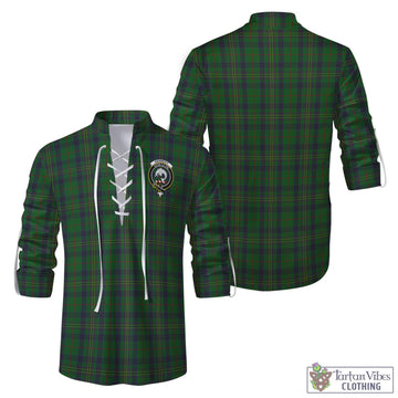 Kennedy Tartan Men's Scottish Traditional Jacobite Ghillie Kilt Shirt with Family Crest