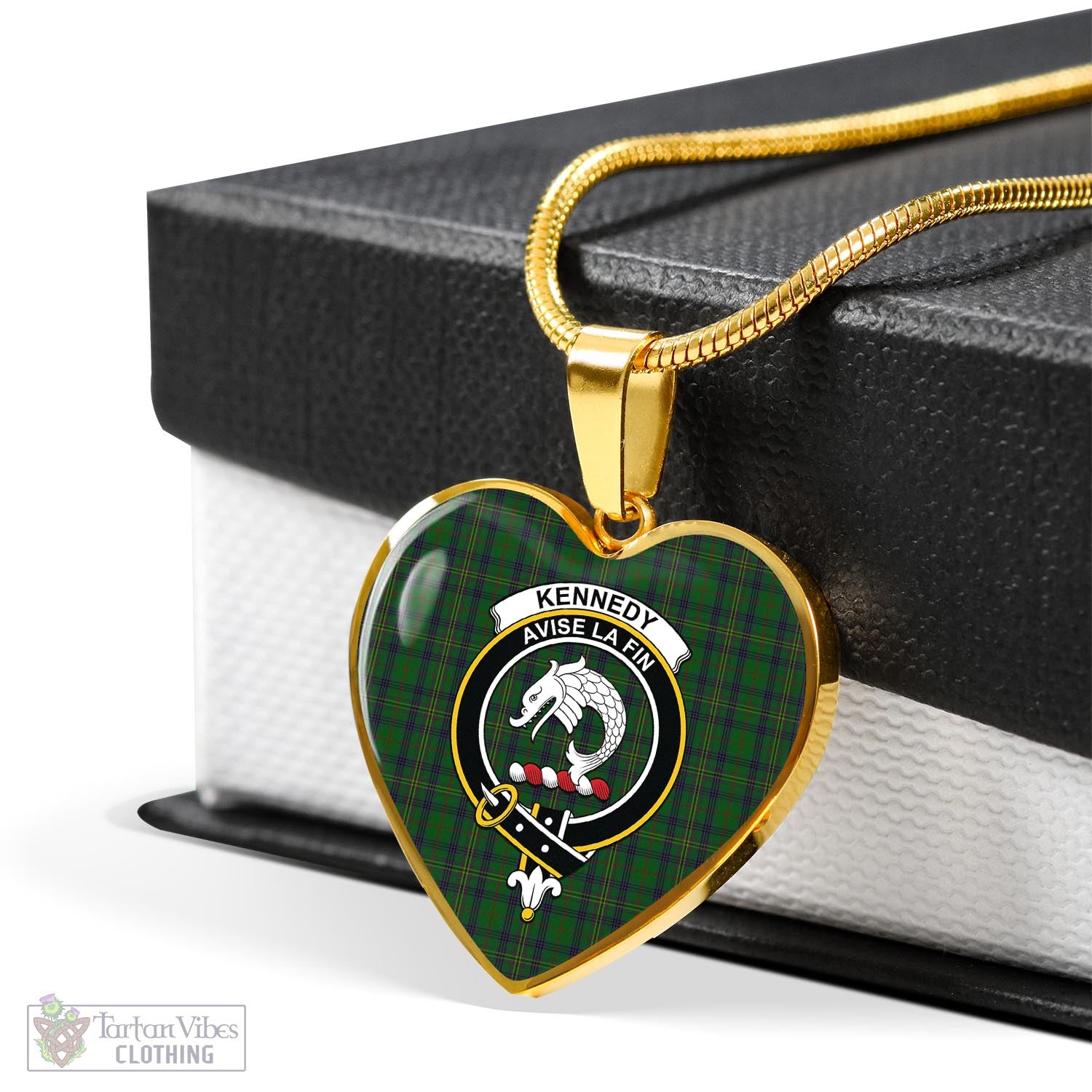 Tartan Vibes Clothing Kennedy Tartan Heart Necklace with Family Crest