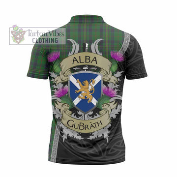 Kennedy Tartan Family Crest Zipper Polo Shirt Lion Rampant Royal Thistle Shield Celtic Inspired