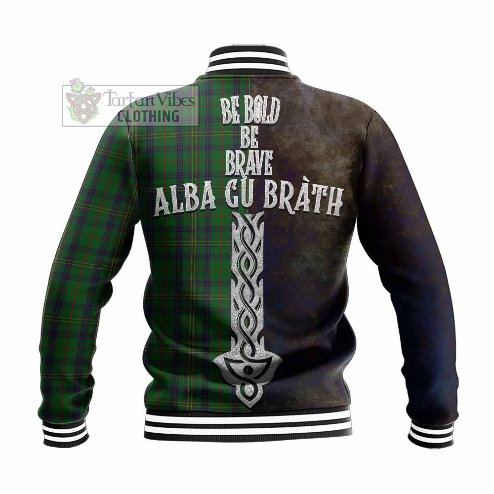 Tartan Vibes Clothing Kennedy Tartan Family Crest Baseball Jacket Alba Gu Brath Be Brave Lion Ancient Style