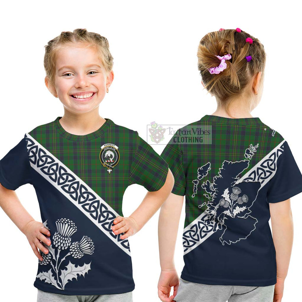 Tartan Vibes Clothing Kennedy Tartan Kid T-Shirt Featuring Thistle and Scotland Map