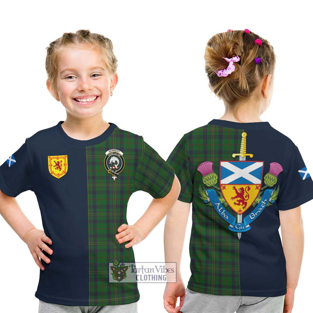 Tartan Vibes Clothing Kennedy Tartan Kid T-Shirt with Scottish Lion Royal Arm Half Style