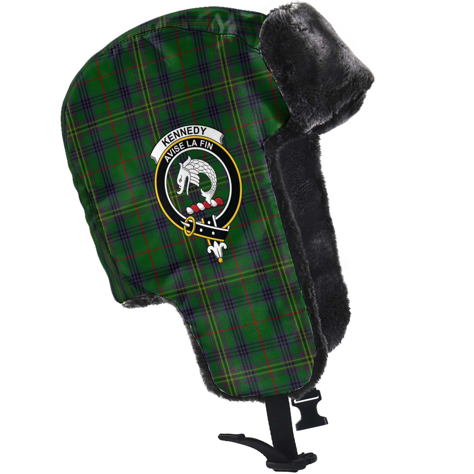 Kennedy Tartan Winter Trapper Hat with Family Crest - Tartanvibesclothing