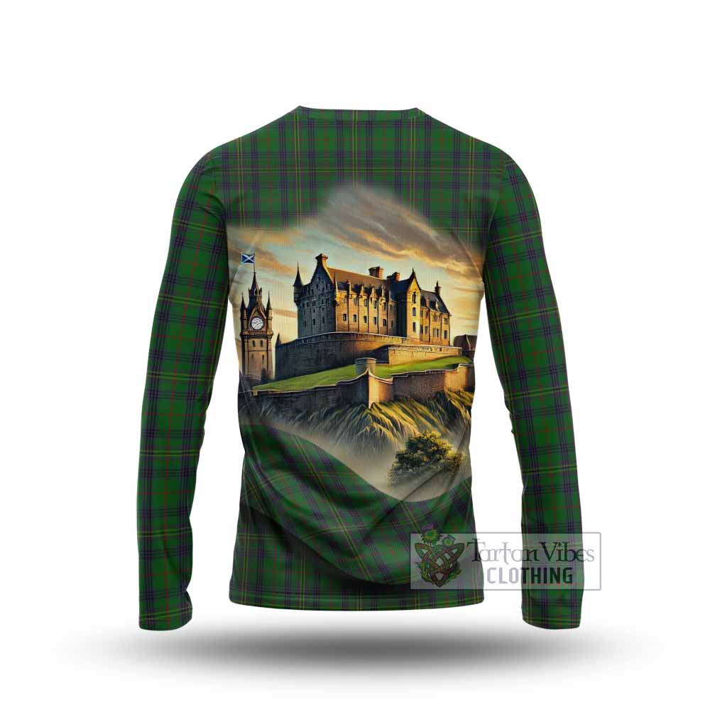 Tartan Vibes Clothing Kennedy Tartan Family Crest Long Sleeve T-Shirt with Scottish Ancient Castle Style