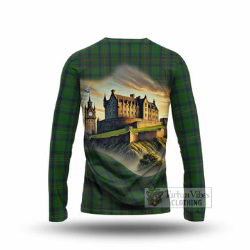 Tartan Vibes Clothing Kennedy Tartan Family Crest Long Sleeve T-Shirt with Scottish Ancient Castle Style