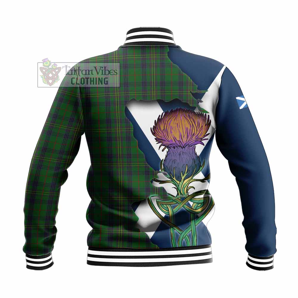 Tartan Vibes Clothing Kennedy Tartan Family Crest Baseball Jacket Scottish Thistle Celtic Inspired