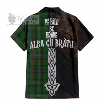 Tartan Vibes Clothing Kennedy Tartan Family Crest Short Sleeve Button Shirt Alba Gu Brath Be Brave Lion Ancient Style