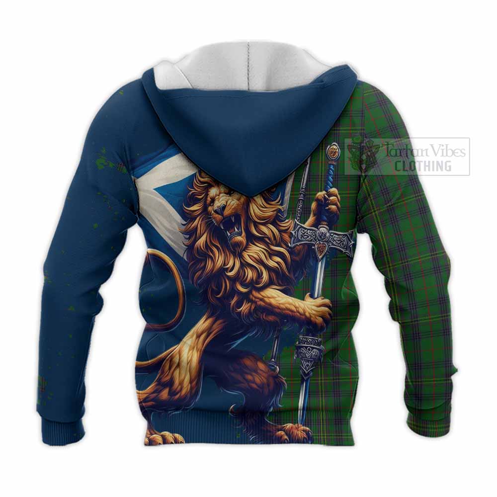 Tartan Vibes Clothing Kennedy Tartan Family Crest Knitted Hoodie with Scottish Majestic Lion