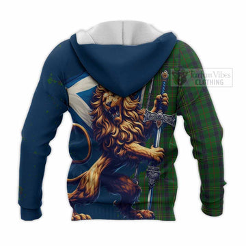 Tartan Vibes Clothing Kennedy Tartan Family Crest Knitted Hoodie with Scottish Majestic Lion