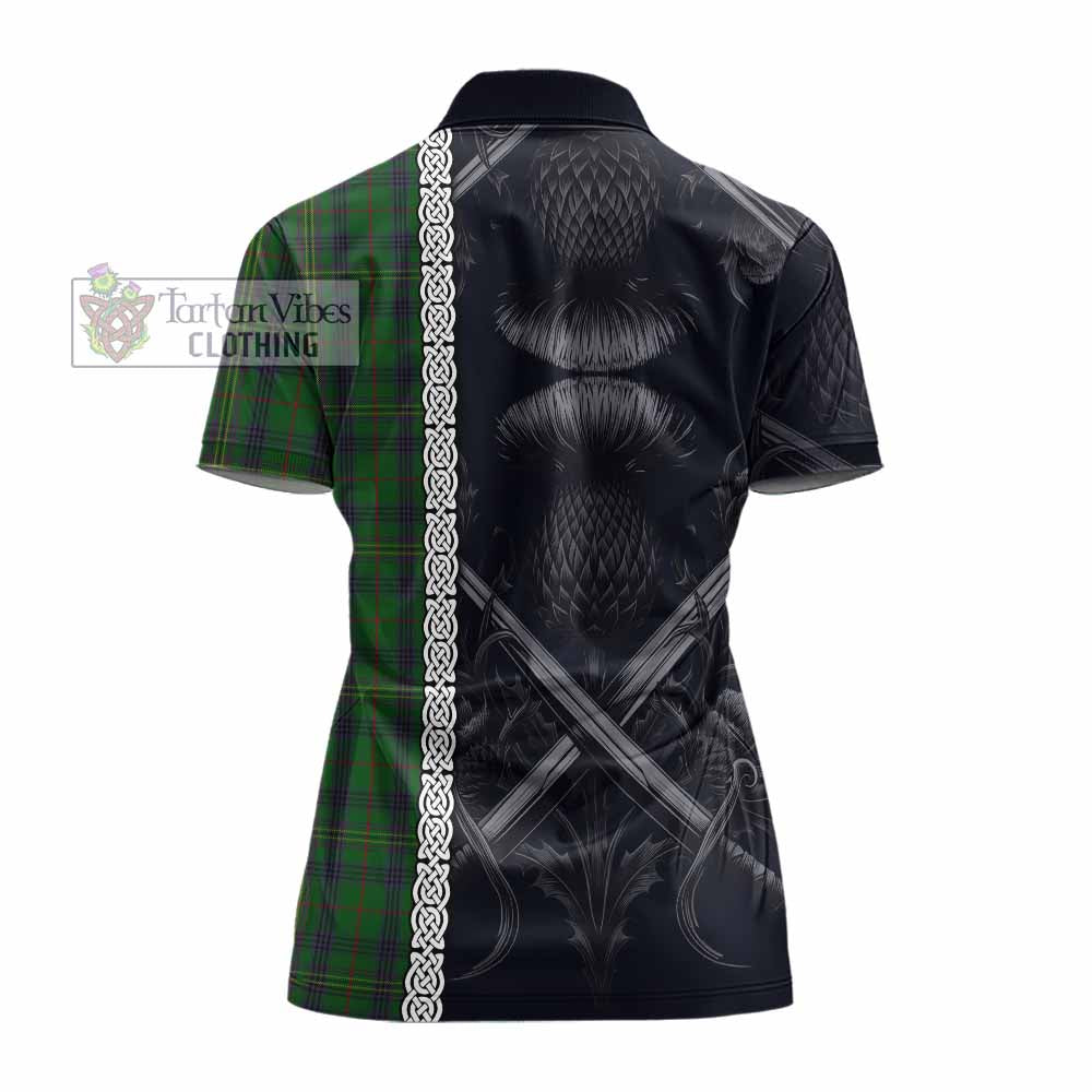 Tartan Vibes Clothing Kennedy Tartan Women's Polo Shirt with Family Crest Cross Sword Thistle Celtic Vibes