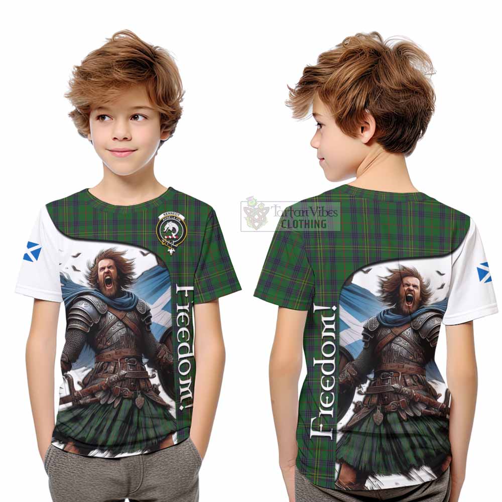 Tartan Vibes Clothing Kennedy Crest Tartan Kid T-Shirt Inspired by the Freedom of Scottish Warrior
