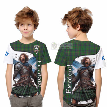 Tartan Vibes Clothing Kennedy Crest Tartan Kid T-Shirt Inspired by the Freedom of Scottish Warrior