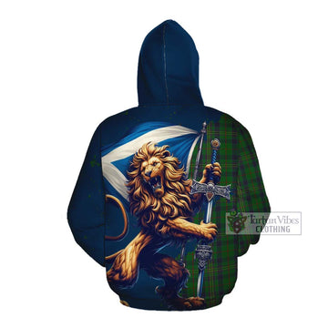 Kennedy Tartan Family Crest Cotton Hoodie with Scottish Majestic Lion