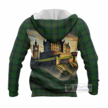 Tartan Vibes Clothing Kennedy Tartan Family Crest Knitted Hoodie with Scottish Ancient Castle Style