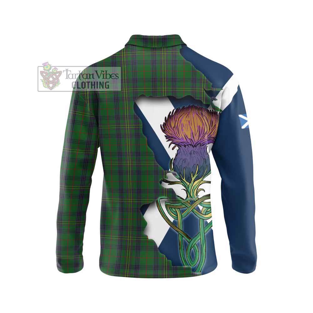 Tartan Vibes Clothing Kennedy Tartan Family Crest Long Sleeve Polo Shirt Scottish Thistle Celtic Inspired