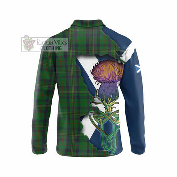 Tartan Vibes Clothing Kennedy Tartan Family Crest Long Sleeve Polo Shirt Scottish Thistle Celtic Inspired