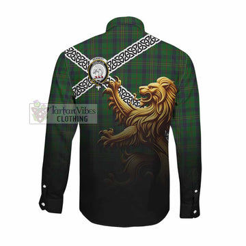 Kennedy Crest Tartan Long Sleeve Button Shirt with Golden Lion Emblem Celtic Style