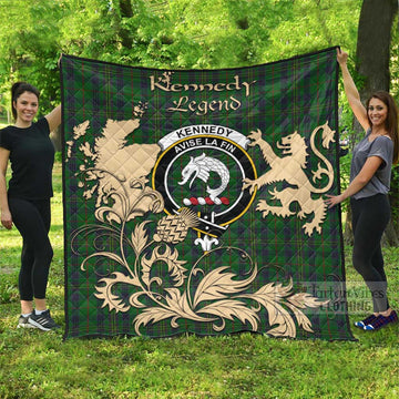 Tartan Vibes Clothing Kennedy Tartan Quilt with Family Crest and Scottish Symbol Style