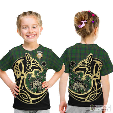 Kennedy Tartan Kid T-Shirt with Family Crest Celtic Wolf Style - Tartan Vibes Clothing